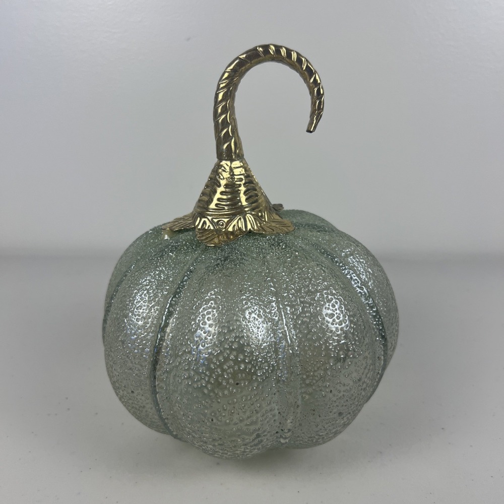 Textured‎ Glass Pumpkin With Silver Plated Stem Made In India